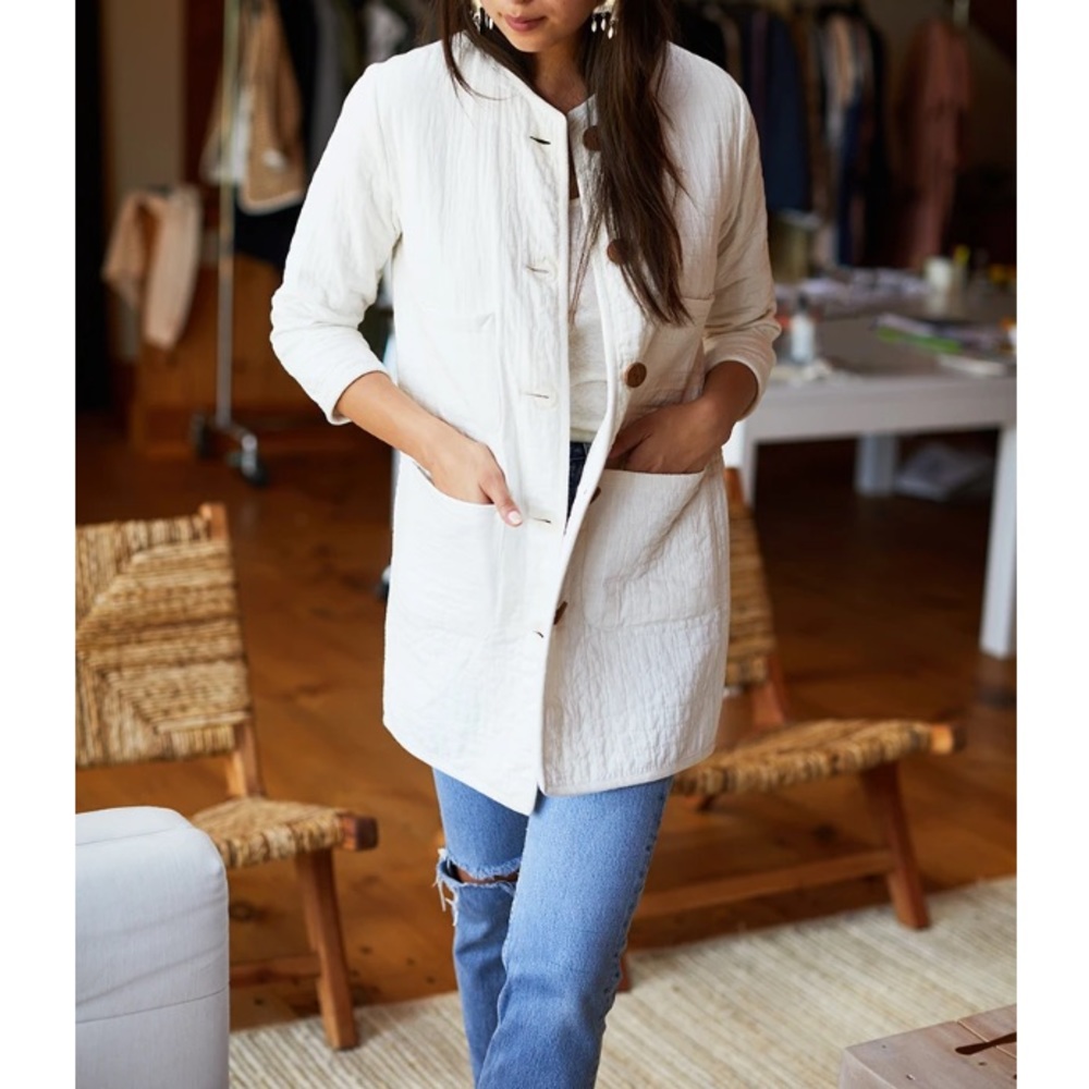 RSVD. Emerson Fry India Quilted Long Jacket- Whi…